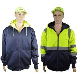 Lime/Navy Reversible 20oz.Double Weight Zip-Up Hooded Sweatshirt ANSI Class 3